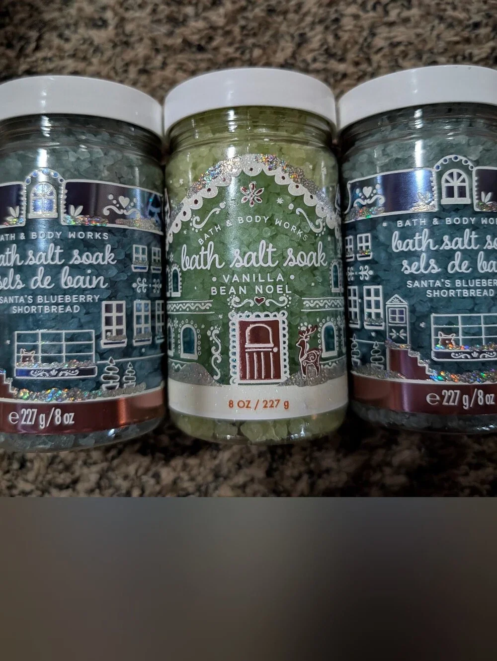 Bath & Body Works  Bath Salt Soak Trio  Vanilla Bean Noel, Blueberry Shortbread